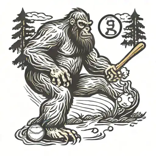 Bigfoot Playing Baseball
