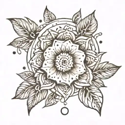 Flowers Moon Phases Fine Lines Dots Leafes Sun