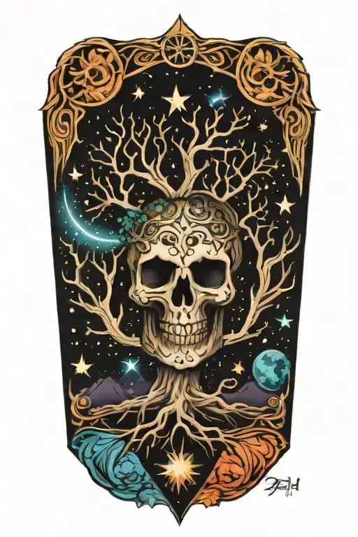 Tree Of Life With Stars And Skull Face