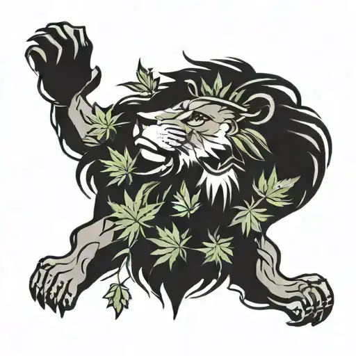 Lion With Marijuana Leaves Intertwined