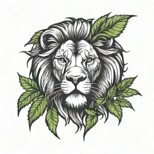 Lion With Marijuana Leaves Intertwined With Rap Music