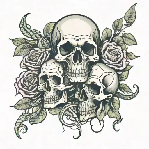 Skulls With Roses And Snakes On The Background