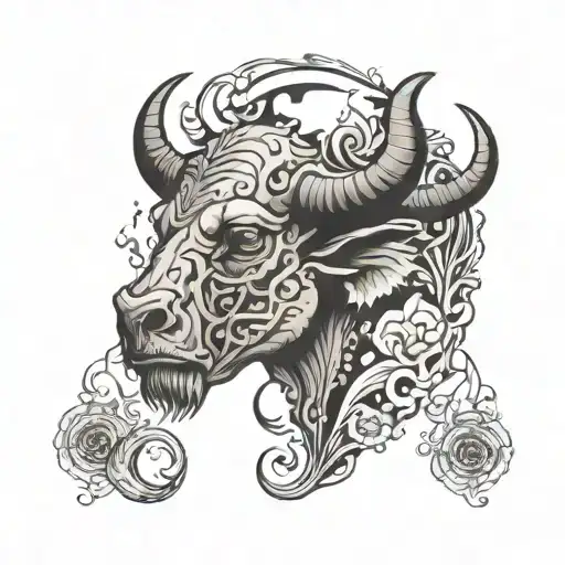 Cape Buffalo Skull Side Profile In A Mythical Look Design With Smoke Flowing Out His Nostrils