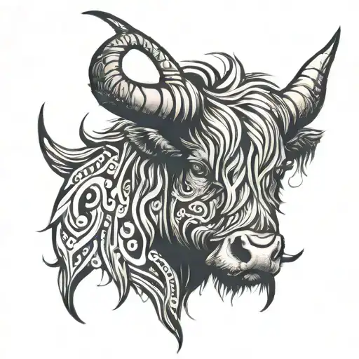 Highland Cow Head Tribal Back Piece