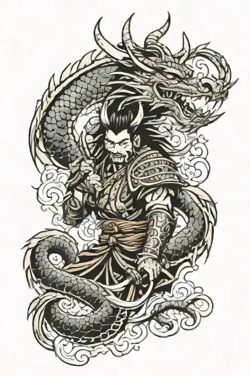 Samurai And Dragons Arm Sleeve Tattoo Design