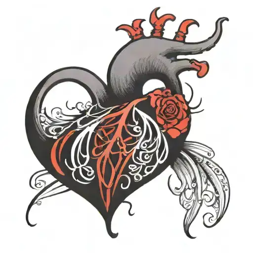 Heart With Flowy Black And Red Lines Forming