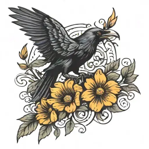 Crow With A Flower In Its Beak