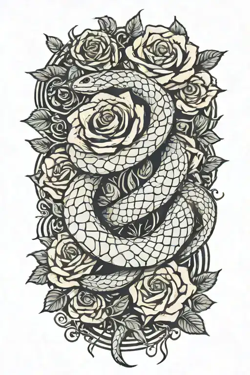Snake And Roses Intertwined