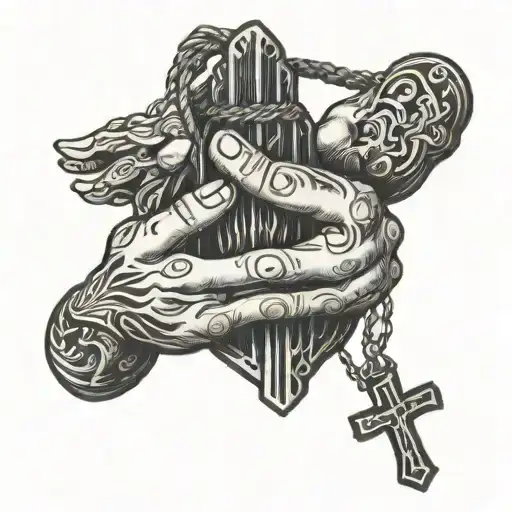 Praying Hands Holding Necklace Intertwined