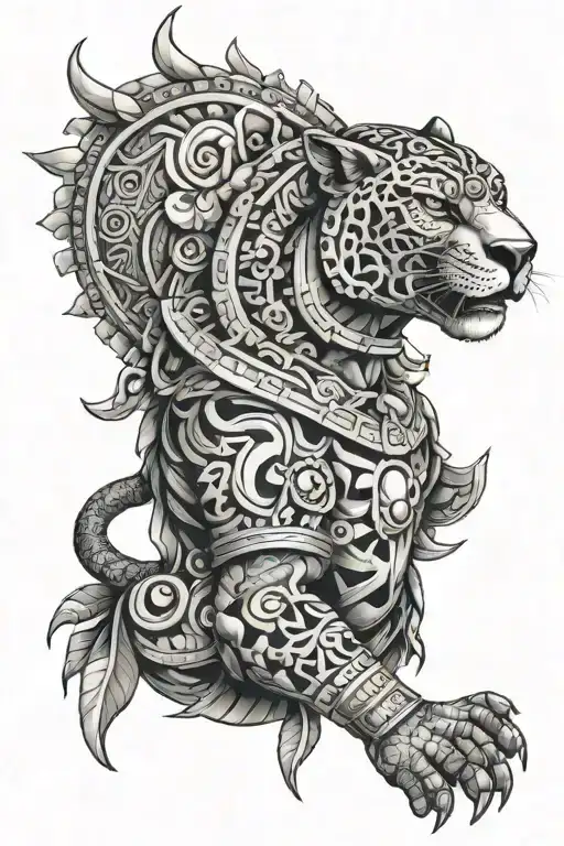 Aztec Jaguar Warrior Sleeve Tattoo Design