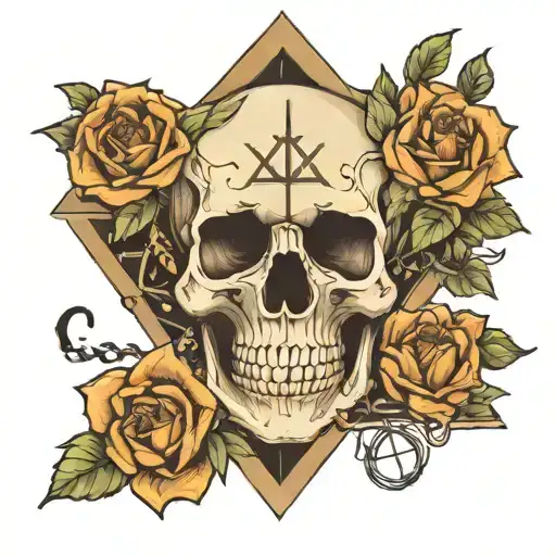 Deathly Hallows With Skull And Flowers Intertwined
