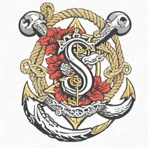 Two Letter J's Making An Anchor With Rope In The Shape Of An S