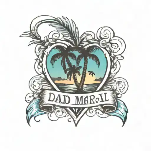 Dad Memorial Tattoo With Palm Trees In A Heart Shape