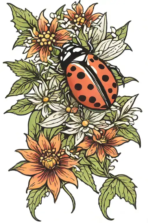 Ladybug And Edelweiss Flower