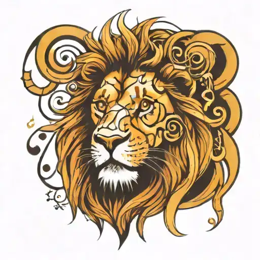 A Lion Face With Musical Notes