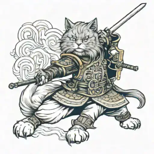 Persian Cat Samurai Warrior Battling