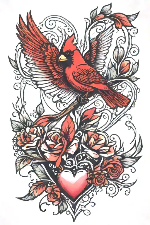 Red Cardinal Flying With Heart In Feet Than Live