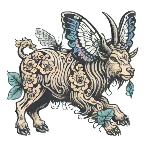 Mixture Of Goat Bull And A Bear With Butterfly Wings