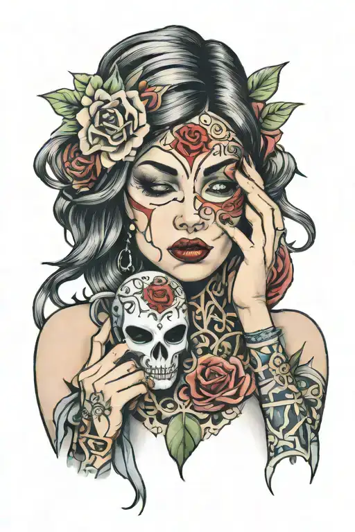 Woman Holding Mask Hiding Sadness Misery Pain