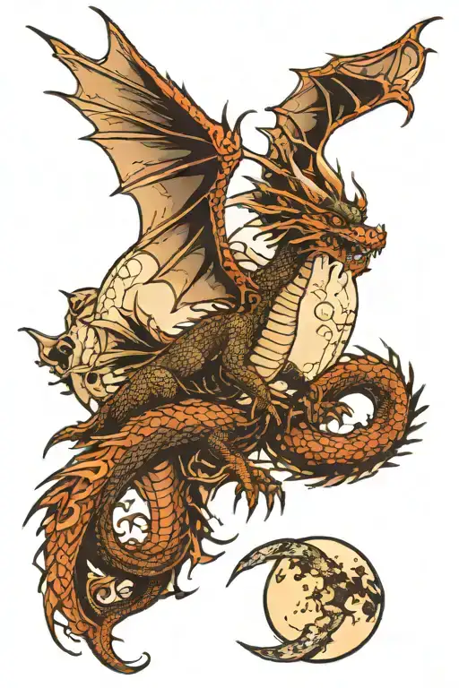 Dragon Flying With Cresent Moon Phases