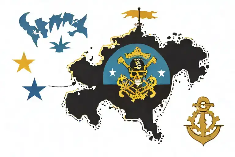 Usvi Flag With Usvi Islands Surrounding Flag And Pirate Ship