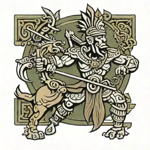 Mayan King Holding A Bow Hunting Scene
