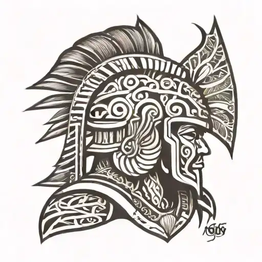 Hawaiian Tribal Half Sleeve With Maui Hook And Warrior Helmet