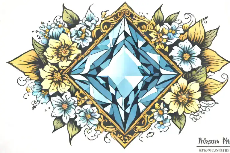 Diamond Shape Topaz Gemstone Surrounded By Curved Flowers