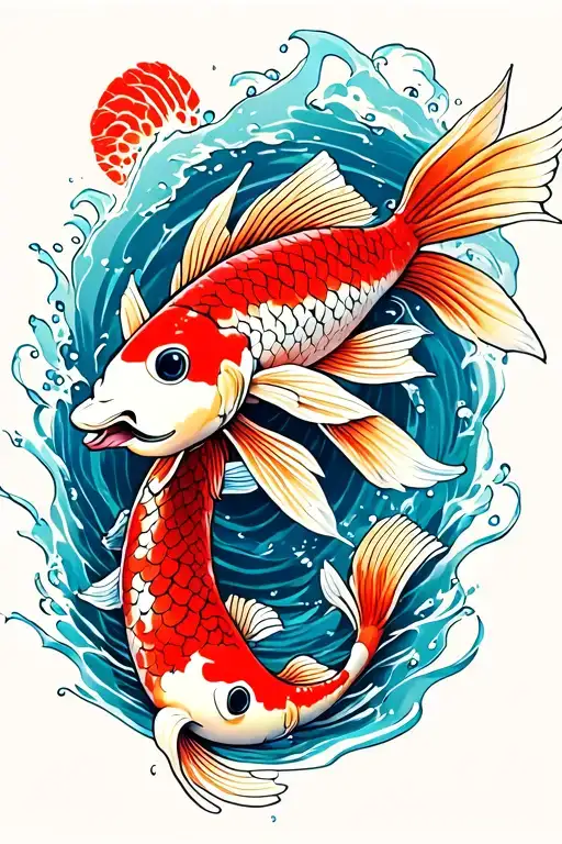 Japanese Koi Fish Swimming Upstream