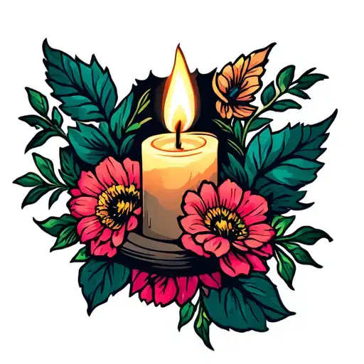 Candle Burning At Both Ends With Flowers