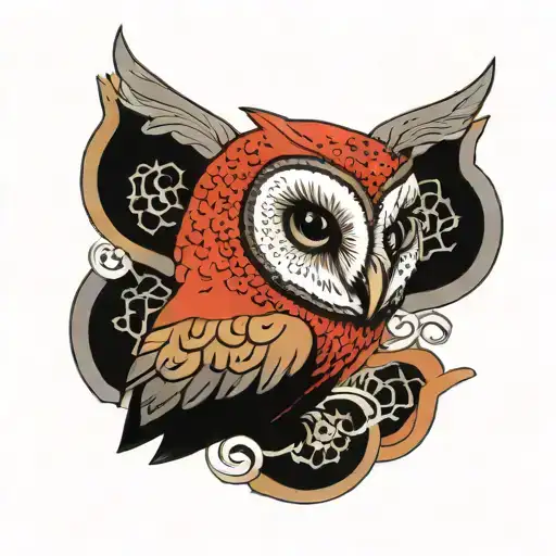 Red And Black Barn Owl Head