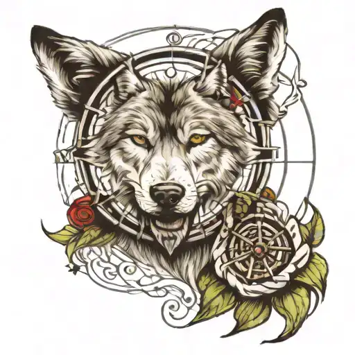 Wolf And Compass With Quote 'Not All Who Wander