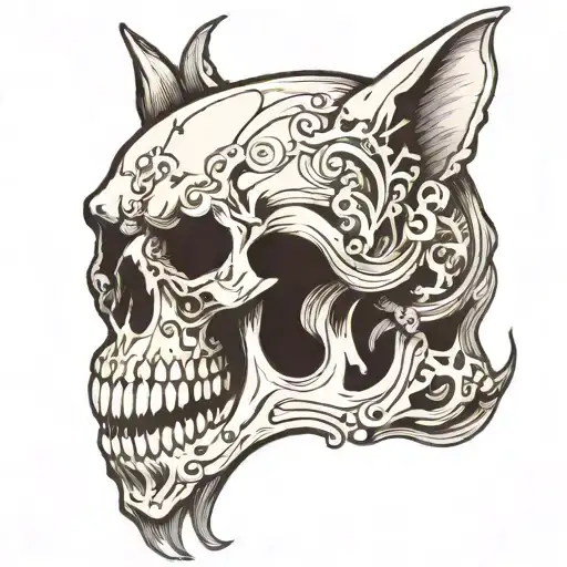 Cat Skull Side Profile Screaming