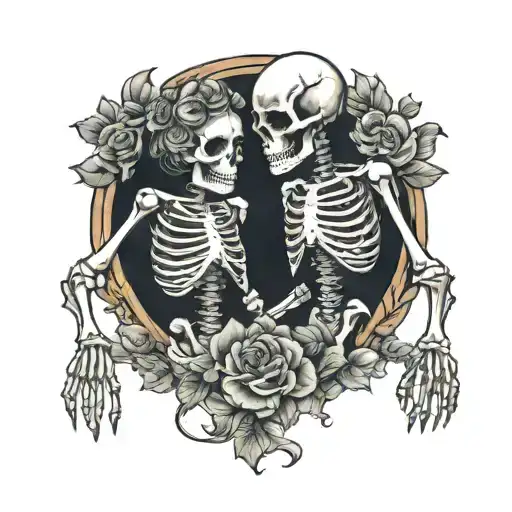 Skeleton Small Couple Holding Hands Connecting