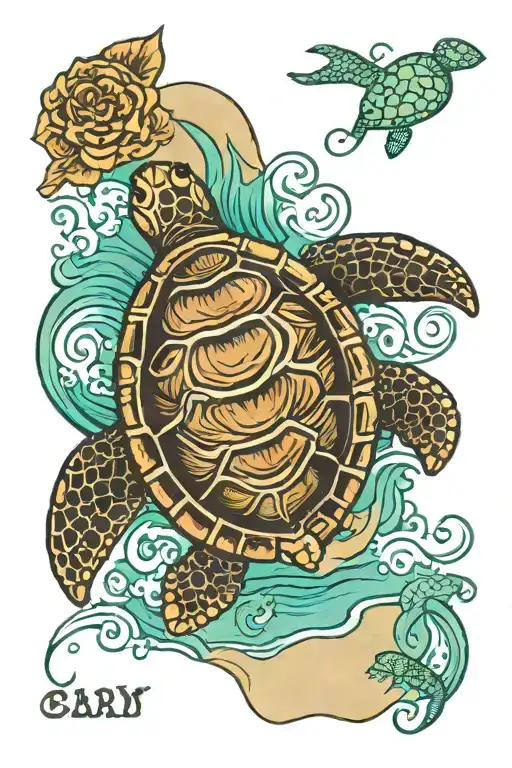 Baby Foot Print With Name With Sea Turtle