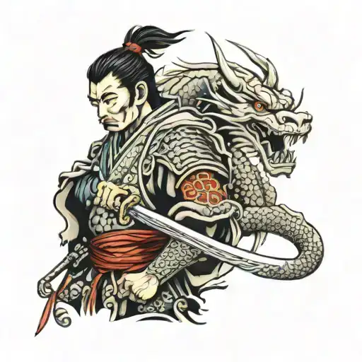Japanese Samurai And Dragon