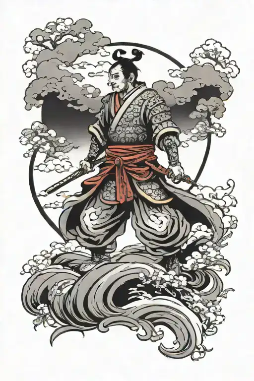 Samurai Standing In A Moon Light