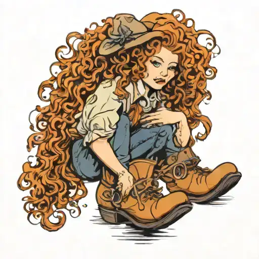 Women With Ginger Curly Hair Wearing Cowboy Boots