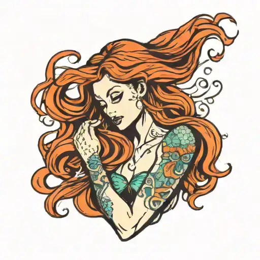 Mermaid With Long Hair Holding Herself