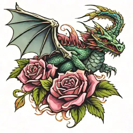 Dragon Wrapping Around A Rose Growing