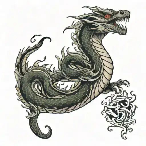 Snake Dragon Breathing Fire Tattoo
