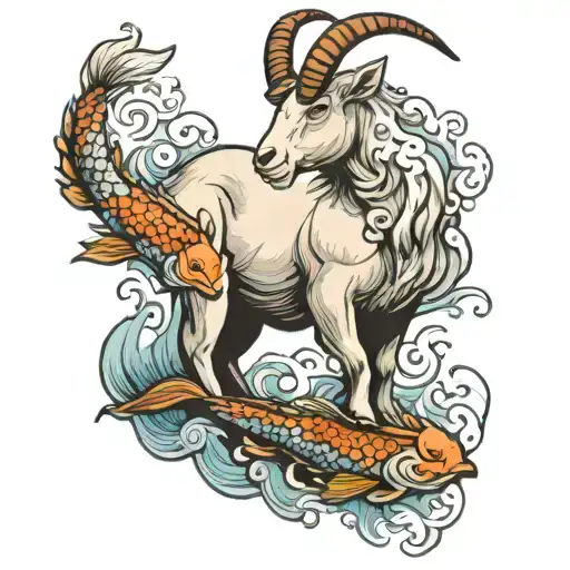 Mountain Goat With Two Koi Fish