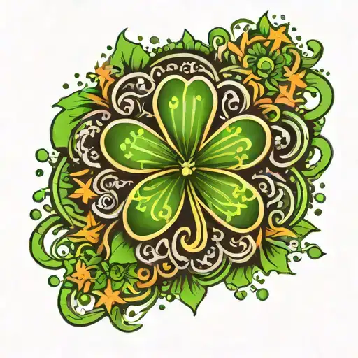 Shamrock Surrounded By Seven Star Bursts