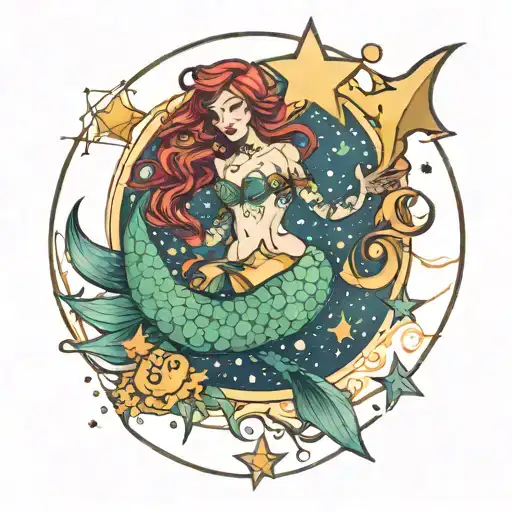Mermaid With Stars And Zodiac Sign Scorpio Constellation