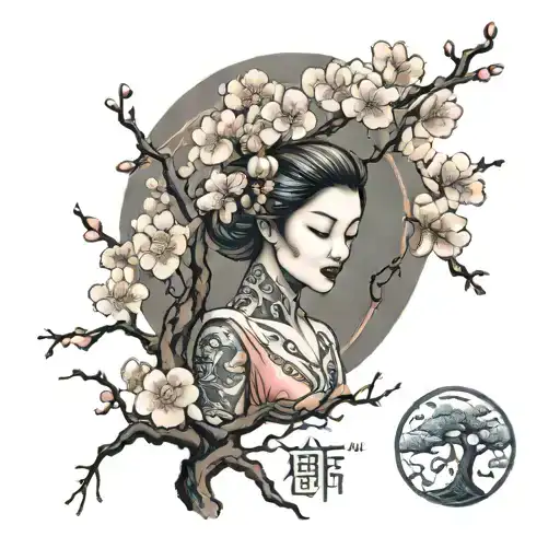 Cherry Blossom Tree And Woman