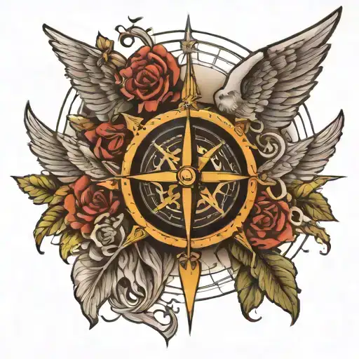 Wings Combine With Compass Rose Intertwined