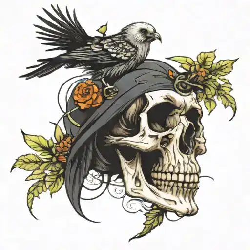 Skull With Crow And Plants