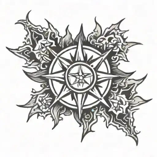 Three Stars And Sun Symbol
