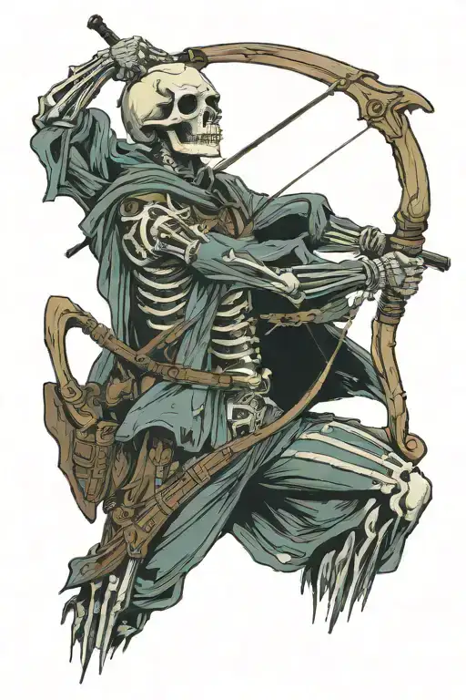 Skeleton Archer Tattered Clothes Holding Bow Hunting Scene