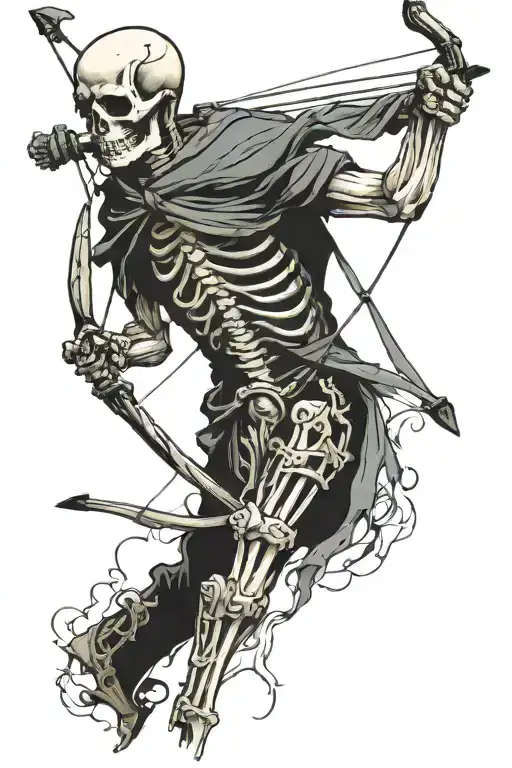 Standing Skeleton Archer Tattered Clothes Holding Bow